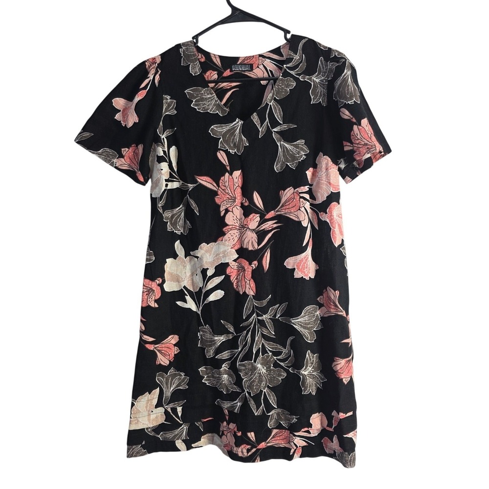 Nicole Miller Linen Blend Midi Dress S Womens Black Floral Coquette Cottage Core